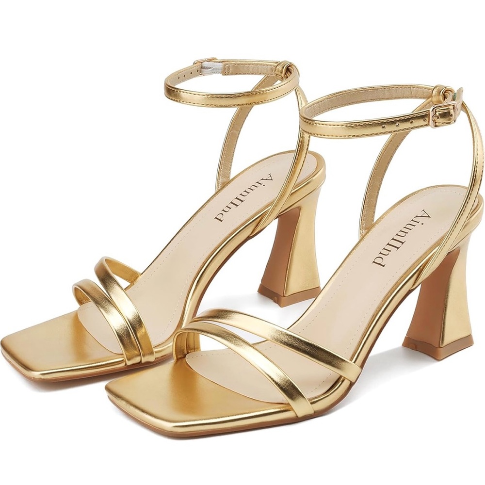 Amiana Metallic Gold Ankle Strap Heels
